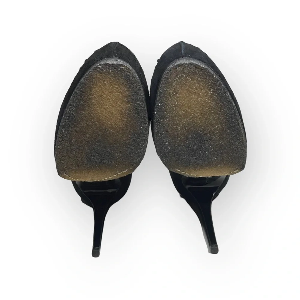 Tabitha Simmons 𒀭 Ruffled Platform Stiletto Heeled Ankle Booties 𒀭Black Suede